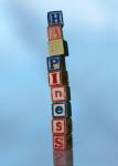 Happiness spelled out with blocks