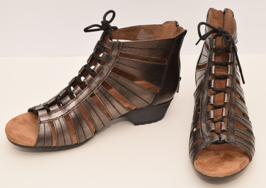 pewter Rockport caged sandals